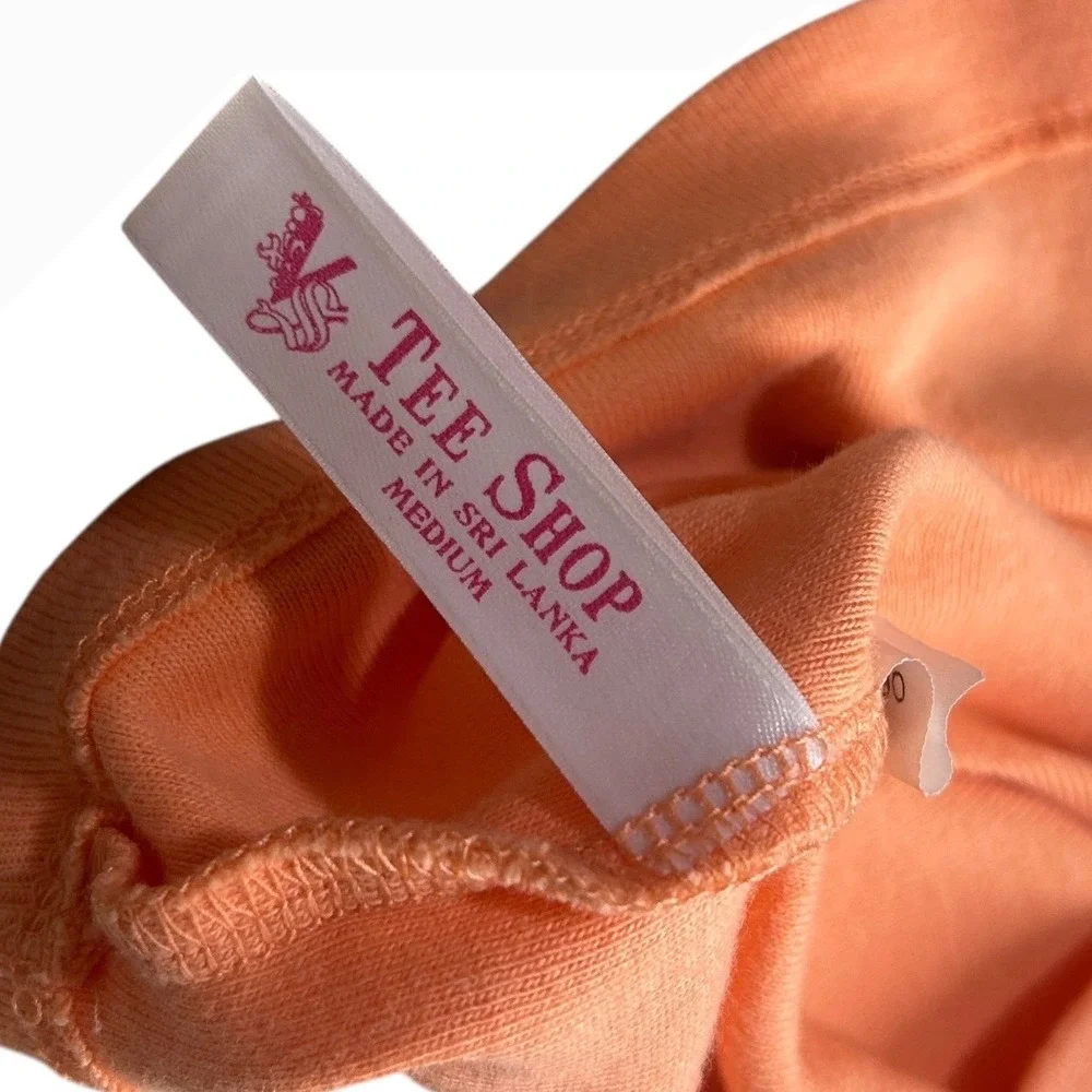 Y2K Tee Shop Top Medium Orange Peach Ruffle Sleeve V Neck Button Tank Top - Picture 4 of 5